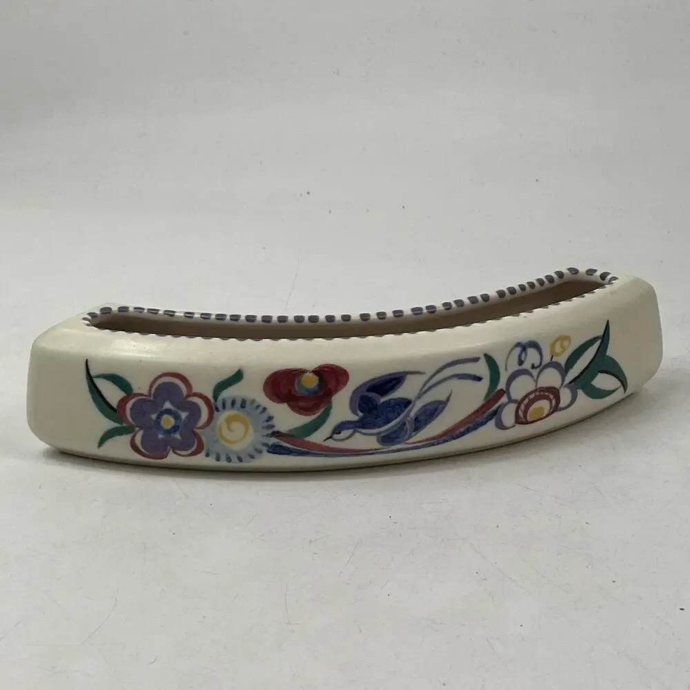 Poole Pottery Vintage Hand Painted Floral Bluebird Posy Trough Vase Posy Bird 8